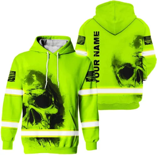 Miniatura 42 de Sudadera con Capucha de Alta Visibilidad con Bandera de EE.UU. de Color Personalizado para Hombres y Mujeres con Cintas Reflectantes, Ropa