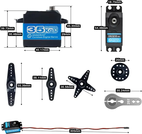 Miniatura 5 de 2PCS DS3235 High Torque 35kg Digital Servo Coreless Motor Waterproof Full Metal Gear Steering Servo with 25T Metal Arm for Robot RC Car (180°)
