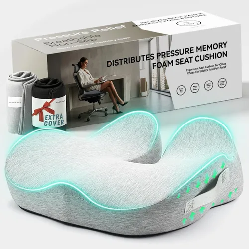 Cojín de asiento de espuma viscoelástica para silla de oficina, automóvil, silla de ruedas y avión – Almohada de alivio del dolor de ciática, coxis