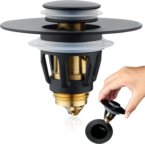 Miniatura 9 de Tapón Universal para Lavabo de Baño - Filtro de Drenaje de Lavabo con Rebote, Tapón de Drenaje Emergente de Níquel Cepillado, Tapón de Fregadero