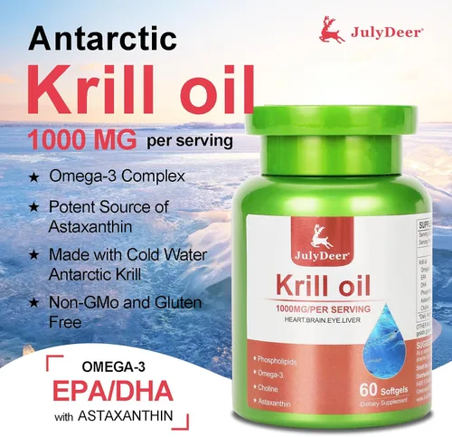 Miniatura 4 de JulyDeer 2 botellas de aceite de krill antártico de 1000 mg con omega-3 EPA, DHA, astaxantina y fosfolípidos, 60 cápsulas blandas, sin regusto a 2