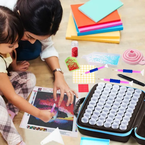Miniatura 5 de FUNDAFUL Contenedores de almacenamiento de pintura de diamante, 60 ranuras para accesorios y herramientas de arte de diamante, organizador de arte