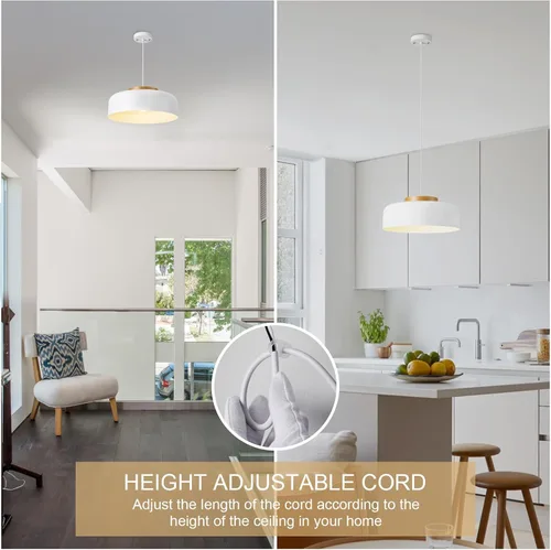 Miniatura 8 de Lámpara colgante grande, 17.7 pulgadas, tapa de madera natural, cable ajustable, lámpara de araña simple y moderna para comedor, mesa de cocina