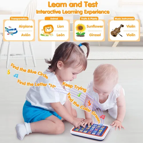 Miniatura 4 de PLAY Tableta de aprendizaje de español e inglés para niños pequeños de 1 a 3 años, letras ABC interactivas bilingües, palabras, juguetes