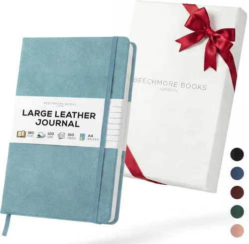 Miniatura 19 de BEECHMORE BOOKS Cuaderno rayado, 5.8 x 8.3 pulgadas, páginas rayadas A5, 160 páginas, diarios de cuero de tapa dura para mujeres, hombres, escritura