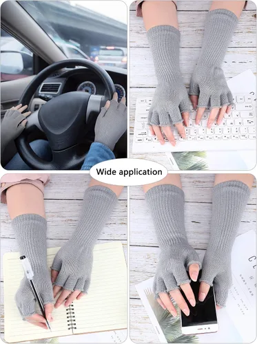 Miniatura 4 de Boao 4 pares de guantes largos de punto para mujer, sin dedos, guantes de invierno de medio dedo