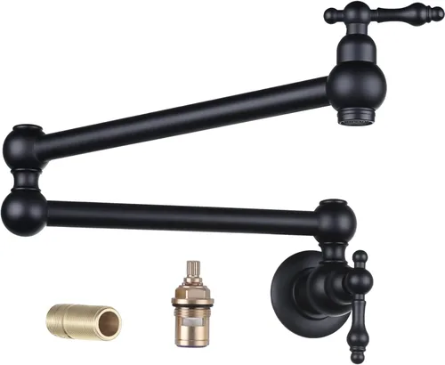 Miniatura 10 de WOWOW Grifo Llenador de Ollas Dorado, Grifo Plegable de Cobre de Montaje en Pared con 2 Manijas con Brazos Oscilantes de Doble Articulación, Grifo