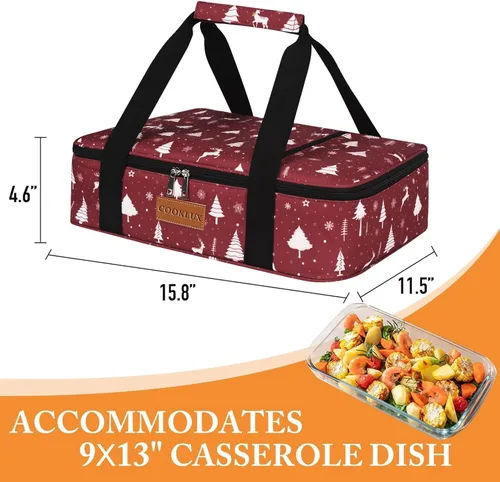 Miniatura 2 de Porta cazuelas aislada de 9x13 Pulgadas, Nylon duradero, Porta cazuelas a prueba de fugas, Porta cazuelas para alimentos fríos o calientes (Navidad)