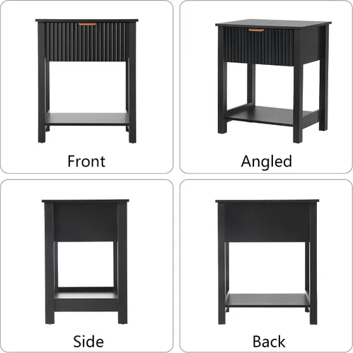 Miniatura 3 de Mesita de noche moderna de mediados de siglo con cajón, mesita de noche negra para dormitorio, mesa auxiliar pequeña con almacenamiento, mesa