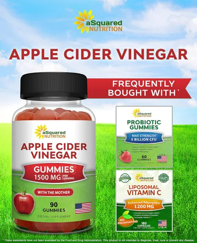 Miniatura 6 de aSquared Nutrition Gomitas de vinagre de sidra de manzana - 1500mg con la madre - 90 gomitas ACV con vitamina B6 y B12, ácido fólico - Suplemento