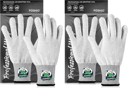FOSHIO Guantes de vinilo gris, guantes profesionales de fibra de carbono antiestáticos, guantes de envoltura sin polvo para envolver vinilo