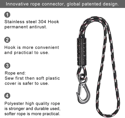 Miniatura 6 de BeneLabel Cuerda de columpio de árbol, 39 pulgadas, correa para colgar para columpio de árbol, gancho resistente, para interiores y exteriores, Negro