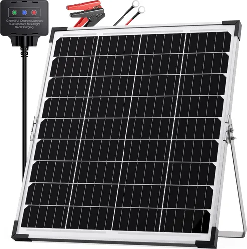 Cargador y mantenedor de batería solar de 30 W y 12 V, kit de carga de goteo impermeable con controlador inteligente IP68, vidrio templado de alto
