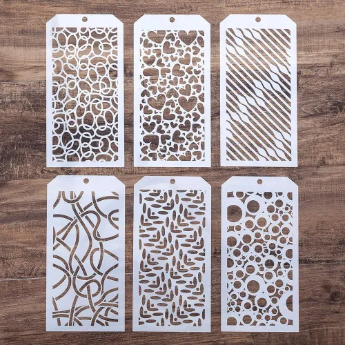 Miniatura 5 de Plantilla decorativa para manualidades, para álbumes de recortes, pintura en pared, muebles, manualidades, juego de 6 (grano de árbol)