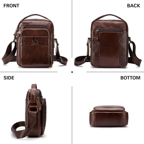 Miniatura 7 de BAIGIO Bolso bandolera de cuero genuino para hombre, bolso de hombro pequeño, bolso de mensajero para hombre, bolso para iPad, bolsa de viaje