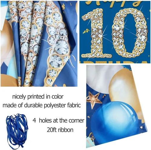 Miniatura 5 de Cartel de fondo de decoración de cumpleaños número 10, decoración de feliz cumpleaños 10 para niños, fondo de fotografía de cumpleaños azul, cartel