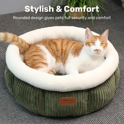 Miniatura 2 de FUKUMARU Cama para gatos, camas redondas de pana para gatos de interior, cama lavable y esponjosa para mascotas para gatos y cachorros, camas suaves