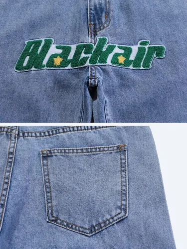 Miniatura 6 de Aelfric Eden Pantalones de mezclilla para hombre con estampado gráfico Y2K Streetwear de moda, holgados, rectos, pierna ancha, pantalones casuales