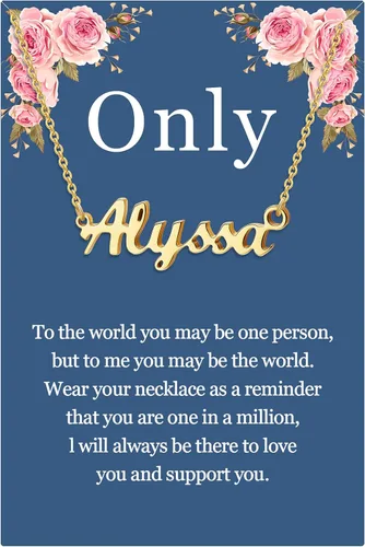 SANNYRA Collar con nombre personalizado chapado en oro real de 18 quilates con placa de nombre, regalo de joyería para mujeres y niñas