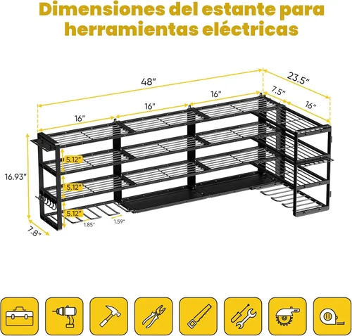 Miniatura 7 de POKIPO Organizador de herramientas eléctricas extra grande de 64 pulgadas de ancho, capacidad de carga de 1000 libras, estante de almacenamiento