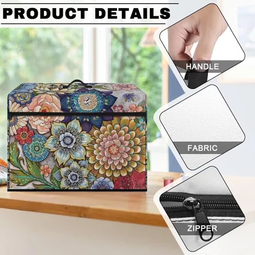 Miniatura 6 de Funda para máquina de coser con estampado floral, estilo bohemio, resistente a las manchas, ligera, impermeable, cubierta antipolvo con bolsillos