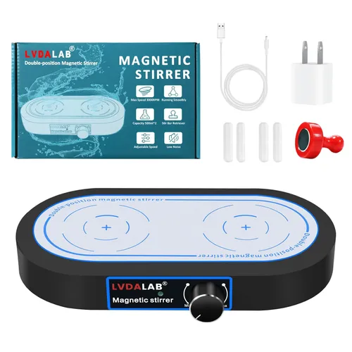 Miniatura 8 de Agitador magnético de doble posición, 2 placas de agitación de laboratorio de 16.9 fl oz, 50-1500 RPM, 4 barras de agitación + 1 recuperador