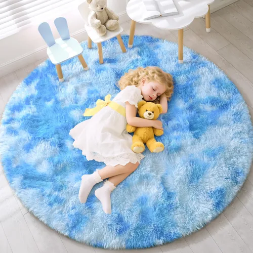 Miniatura 34 de EVOIONOS - Alfombra redonda gris para dormitorio, 5x5 pies; alfombras circulares suaves y esponjosas para sala de estar, alfombras de felpa peludas