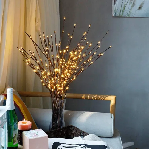 DK177 Juego de 2 luces led para ramas con batería, rama iluminada para llenar jarrones, árbol de sauce artificial, ramita pequeña de color plateado,