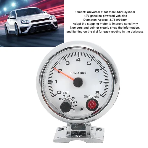 Miniatura 2 de Tacómetro de coche de 3.75 pulgadas, 0-8000 RPM, 7 luces de fondo de color, medidor de tacómetro, para vehículos de gasolina de 4/6/8 cilindros y 12