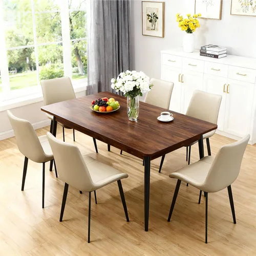 Miniatura 6 de Juego de 2 sillas de comedor modernas, sillas de comedor de cuero PU, sillas de cocina tapizadas con respaldo ergonómico y patas de metal