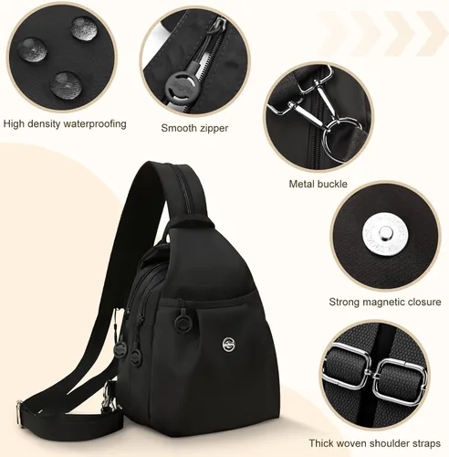 Miniatura 2 de Mini bolsa impermeable de 2 vías, mochila pequeña Oxford con múltiples compartimentos, para mujeres, universitarios, viajeros, viajes con antirrobo