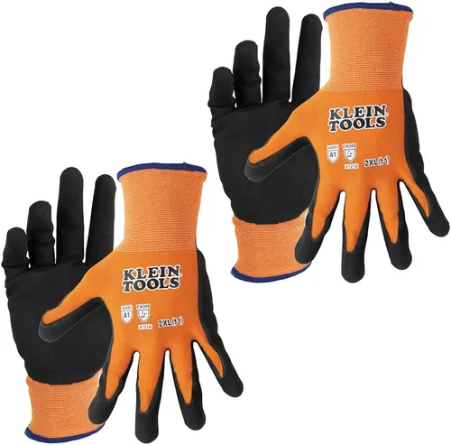 Miniatura 18 de Klein Tools 60582 Guantes de Trabajo, Guantes de Punto Sumergidos Resistentes a Cortes ANSI A1 con Revestimiento de Nitrilo, Nylon-Spandex