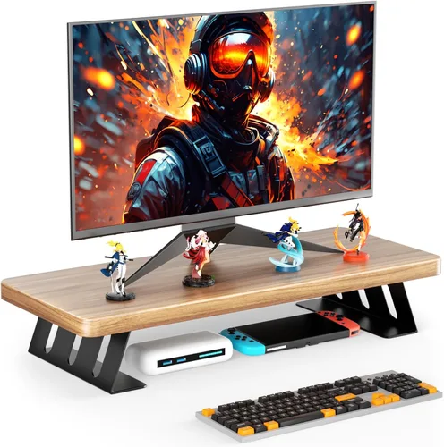 Miniatura 9 de Soporte para monitor, soporte de madera de 24 pulgadas, capacidad de carga de 220 libras, elevador de monitor de escritorio