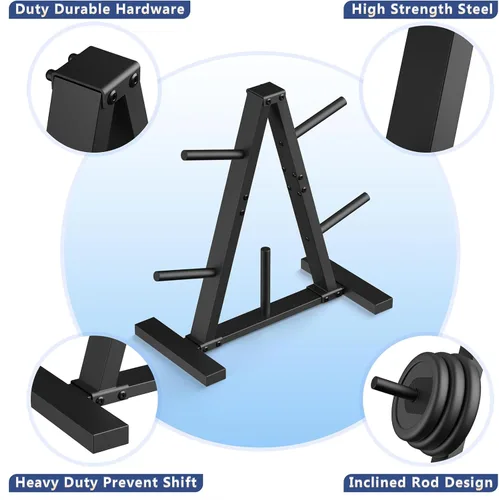 Miniatura 6 de Estante para platos de peso, árbol de pesas, soporte de almacenamiento para gimnasio en casa, soporta 300 libras 1 pulgada negro