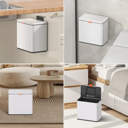 Miniatura 6 de Mbillion Cubo de Compost de Cocina Colgante Bote de Basura con Tapa 1.05 Galones Acero Inoxidable Bote de Basura para Puerta de Gabinete de Cocina