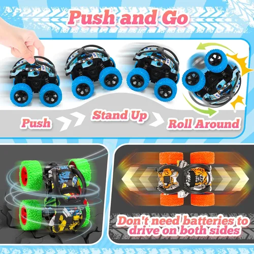 Miniatura 3 de SevenQ Monster Truck - Juguetes de coches para niños, paquete de 4 coches de carreras, recuerdos de fiesta para niños, empujar y avanzar, coches