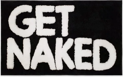 New Mungo Alfombra de baño con texto en inglés «Get Naked», color negro, con letras blancas para decoración de apartamentos, divertida alfombra