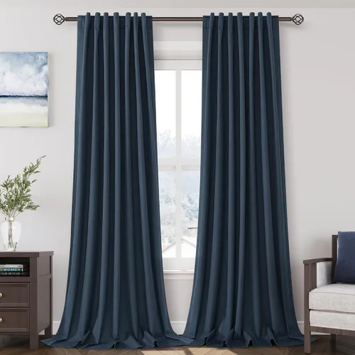 Miniatura 13 de Cortinas de lino 100% opacas para dormitorio, 102 pulgadas de largo, con pestaña trasera, bolsillo para barra, paneles acústicos con aislamiento
