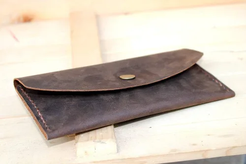 Miniatura 4 de Handmade High Quality Retro Leather Multi-function Envelope Mobile Phone Card Holder Wallet