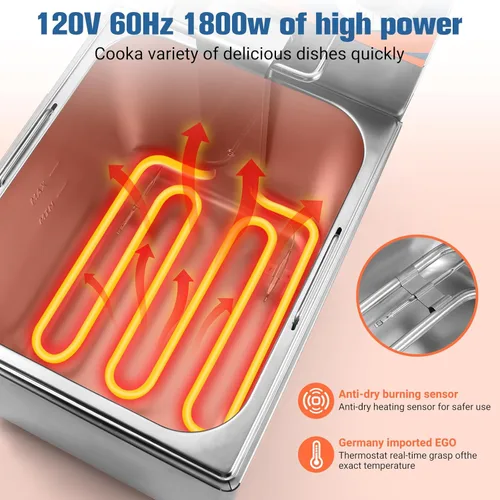 Miniatura 4 de Freidora comercial de 12 L, freidora de 1800 W con cesta, temperatura ajustable, tapa, olla de acero inoxidable, freidora eléctrica para restaurante