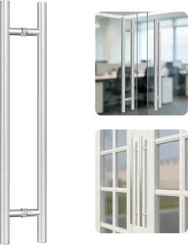 Miniatura 11 de Ranbo Tirador de puerta de níquel cepillado antihuellas de 12 pulgadas de longitud total, manija de puerta trasera a trasera, distancia entre
