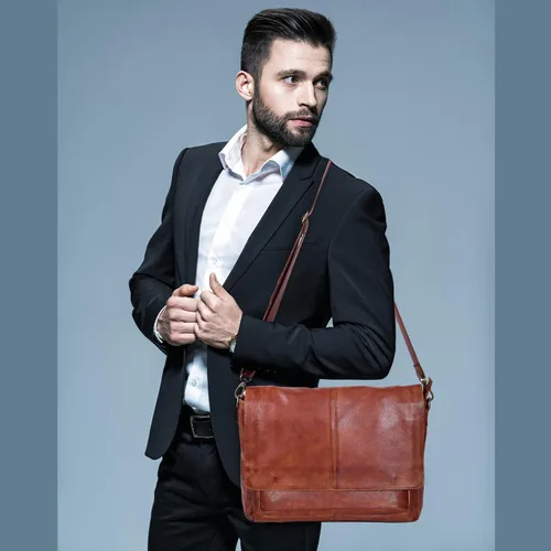 Miniatura 7 de Bolso de mensajero de cuero real para hombres y mujeres Maletín para laptop para oficina universidad correa de hombro ajustable