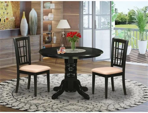 Miniatura 2 de East West Furniture SHNI3-BLK-C Juego de mesa de comedor de 3 piezas para espacios pequeños contiene una mesa de cocina redonda con pedestal y 2