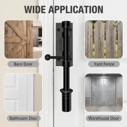 Miniatura 8 de Barrel Bolt Latch,7.7 inch Slide Bolt Gate Latch,14mm Bolt Heavy Duty Shed Door Latch,304 Stainless Steel Black Finish Lock Latch for Barn, Fence