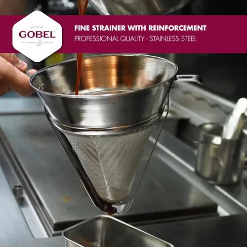 Miniatura 3 de Gobel - Colador fino - 8 pulgadas de diámetro - Acero inoxidable - con refuerzo y con gancho - Calidad profesional - Fabricado en Francia
