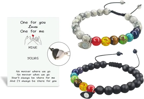 Miniatura 73 de 2 pulseras magnéticas para parejas, piedra natural negra mate, cristal para votos de amor eterno, juego de pulseras de cuentas de piedra de energía