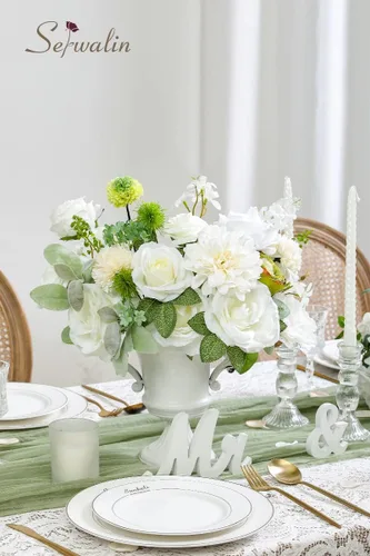 Miniatura 4 de Serwalin Flores Artificiales Flores Blancas Falsas Flores de Seda para Pastel para Manualidades DIY Ramos de Boda Centros de Mesa y Arreglos