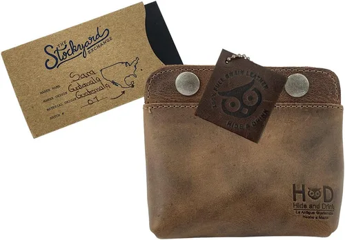 Miniatura 6 de Hide Drink Bolsa de cuero doble a presión monedero efectivo y tarjeta organizador de cables maquillaje hecho a mano incluye 101 años de garantía