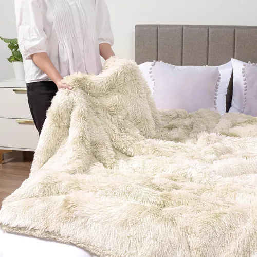 Miniatura 6 de PAVILIA Manta mullida beige crema para sofá, afelpada y cálida, súper suave y gruesa de piel sintética y sherpa, 50 x 60 pulgadas