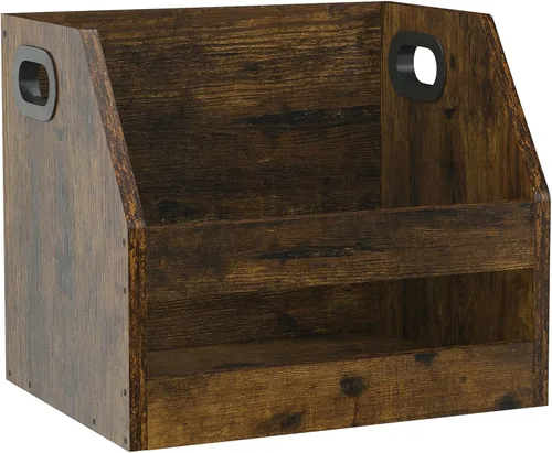 Miniatura 8 de YMYNY Soporte para almacenamiento de discos, caja de vinilo con asa, estante de libros, organizador de escritorio trapezoidal LP para carpetas